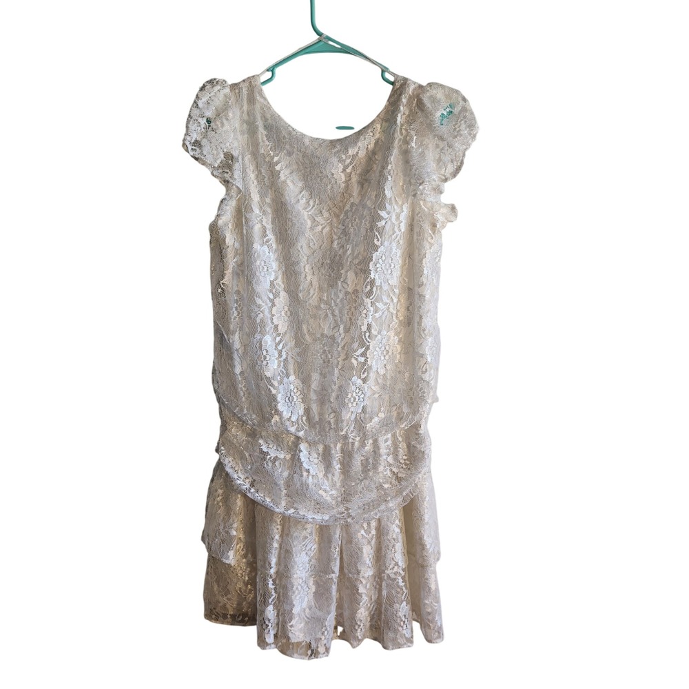 Seneca New York Vintage 80s Lace Drop Waist Tiered‎ Dress Jr Size 4/6 USA White